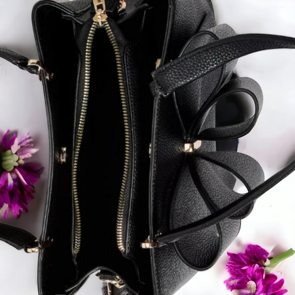 Black Pebbled Leather Double Top Handle Handbag - Picture 6 of 6